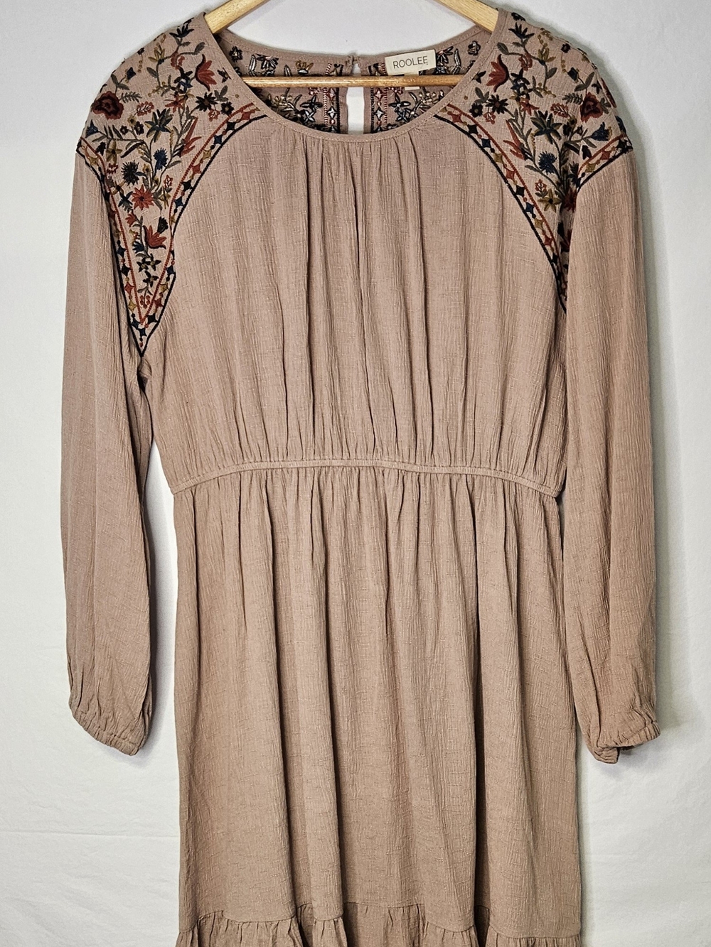 Rolee Peasant Boho Dress, With Embroidered Yoke. Size L